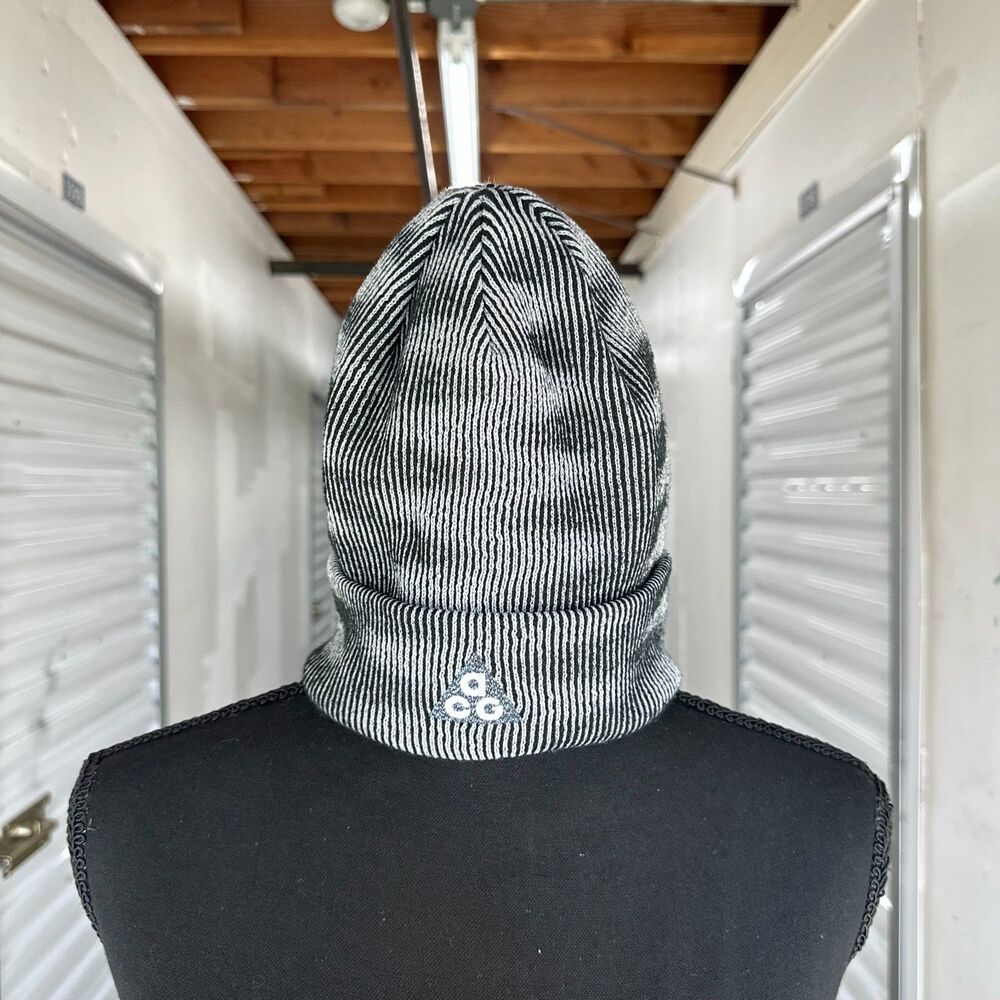 Nike ACG Beanie Hat Black Gray Striped Ribbed Knit One Size All Conditions Gear